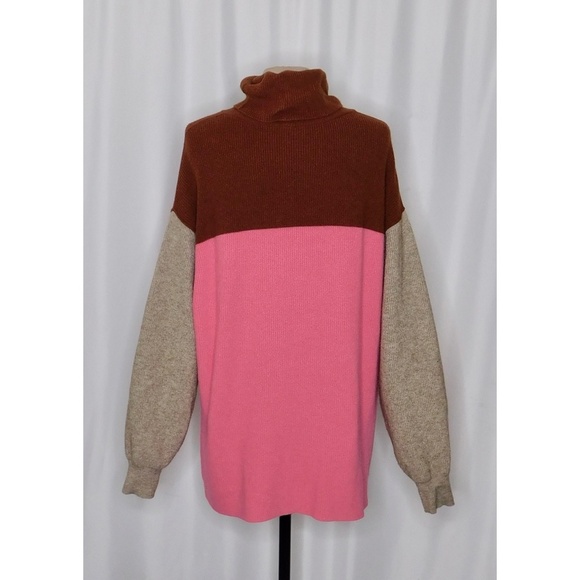 FREE PEOPLE Softly Structured Colorblock Sweater Turtleneck Candy Pop Medium - Picture 10 of 16